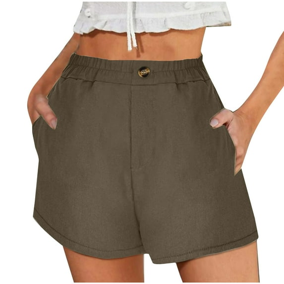 Lovskoo Women's Casual Cotton Linen Shorts Comfy Elastic Waist Shorts Summer 2024 Pull On Short with Pockets Brown S