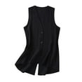 thumbnail image 1 of Lovskoo Women's Casual Cotton Linen Vest Vintage Sleeveless Open Front Cardigan V-Neck Blazer Waistcoat Tops Black, 1 of 6