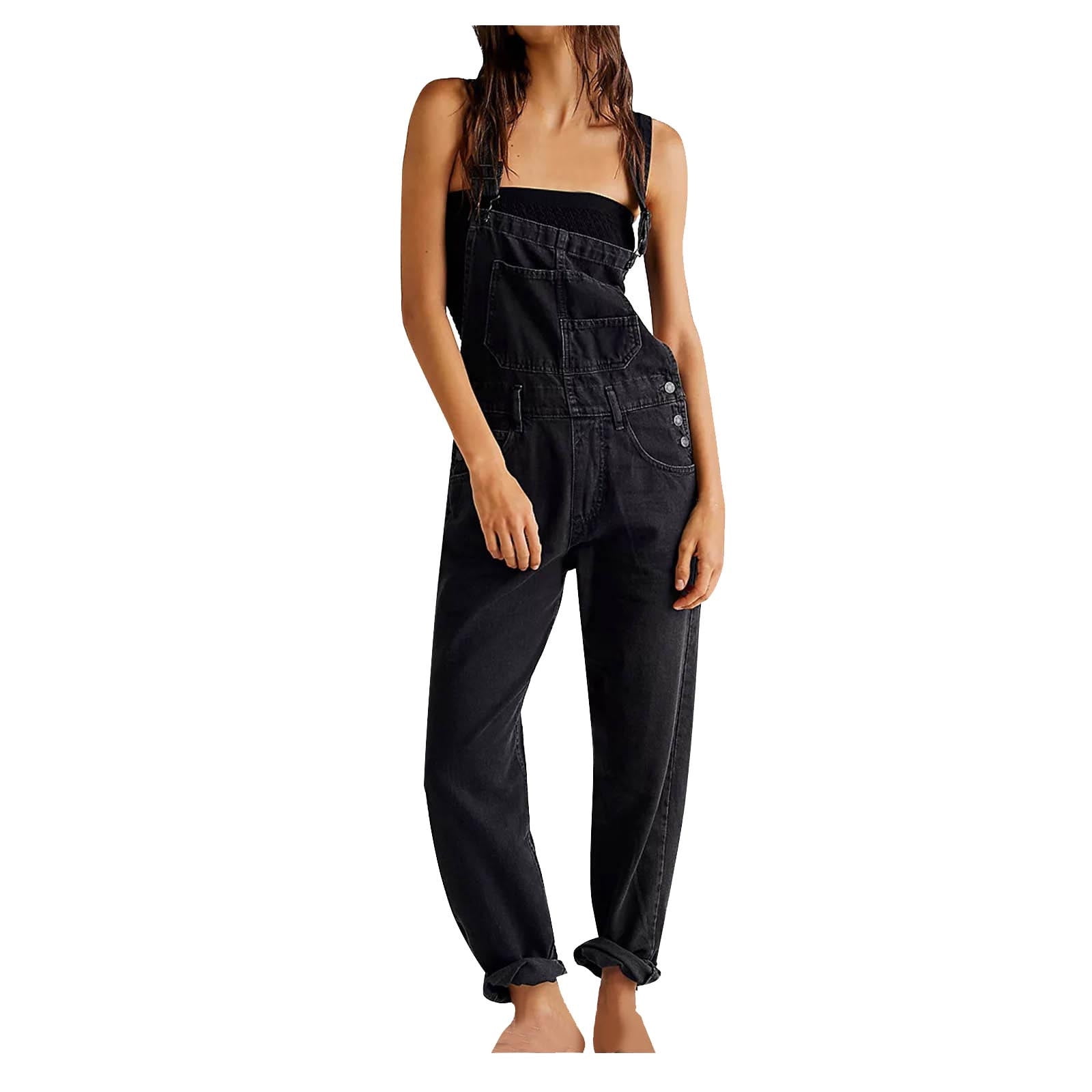 Lovskoo Women's Casual Stretch Adjustable Denim Bib Overalls Jeans ...