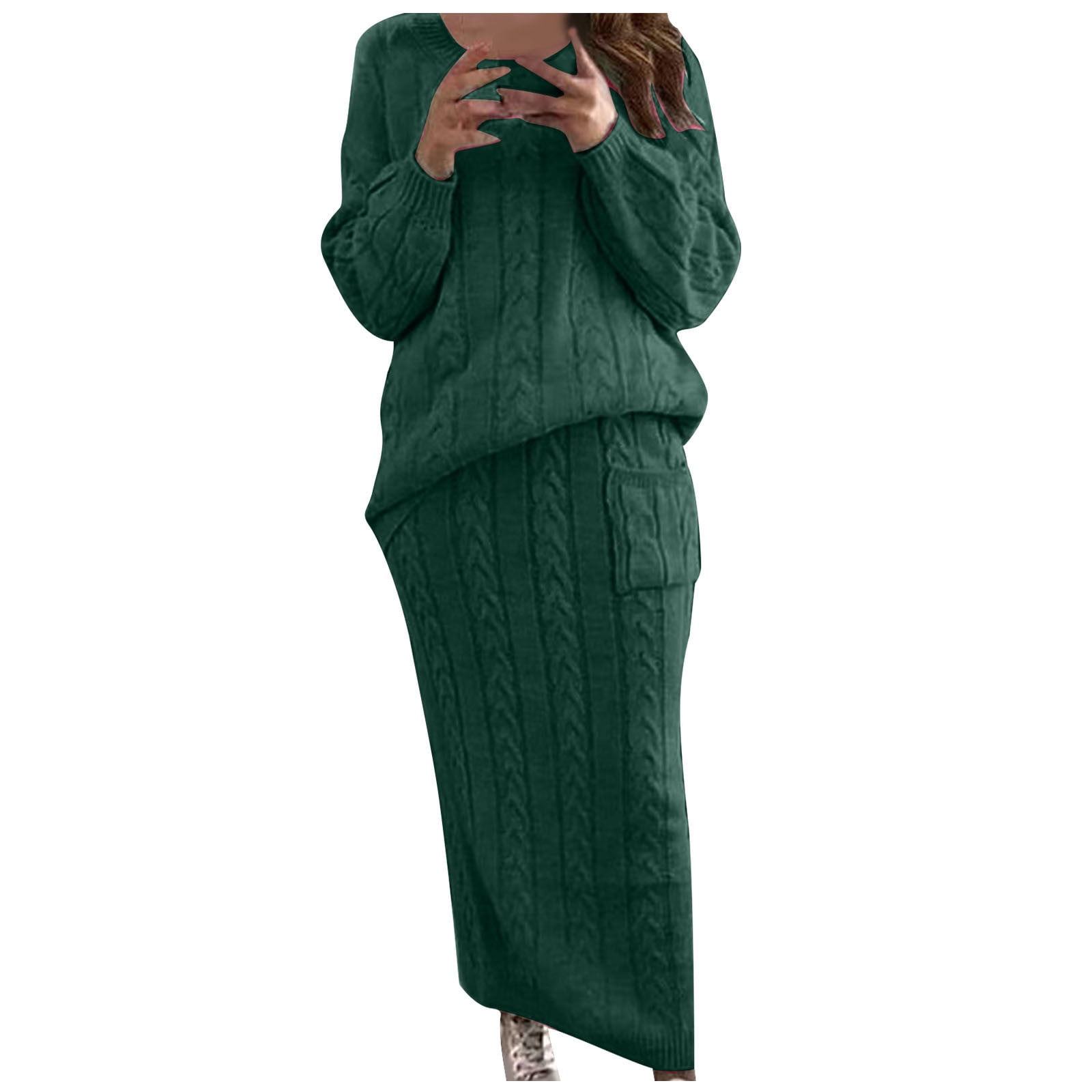 Lovskoo Women's Casual Two Piece Outfits Long Sleeve Cable Knit