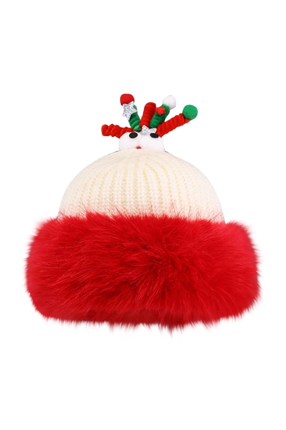 Women's Christmas Hat Knitted Wool Hat Cute Antlers Ear Protection Hat Winter Hat Thick Warm Plush Hat Beige