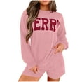 thumbnail image 1 of Lovskoo Women's Christmas Pajamas 2 Piece Lounge Sets Merry Letter Printed Corduroy Matching Outfits T-Shirt Shorts Sleepwear Loungewear Sweatsuits Pink, 1 of 7