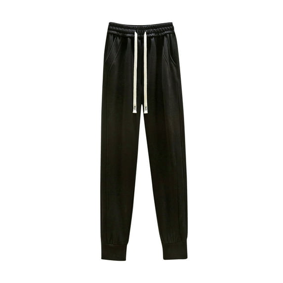 Lovskoo Women's Close Bottom Sweatpants High Waisted Athletic Drawstring Workout Comfy Joggers Pants with Pockets Black L