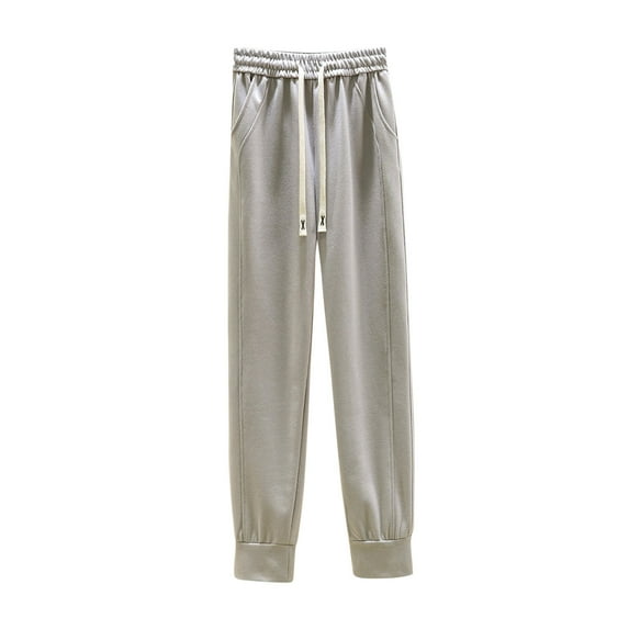 Lovskoo Women's Close Bottom Sweatpants High Waisted Athletic Drawstring Workout Comfy Joggers Pants with Pockets Gray M