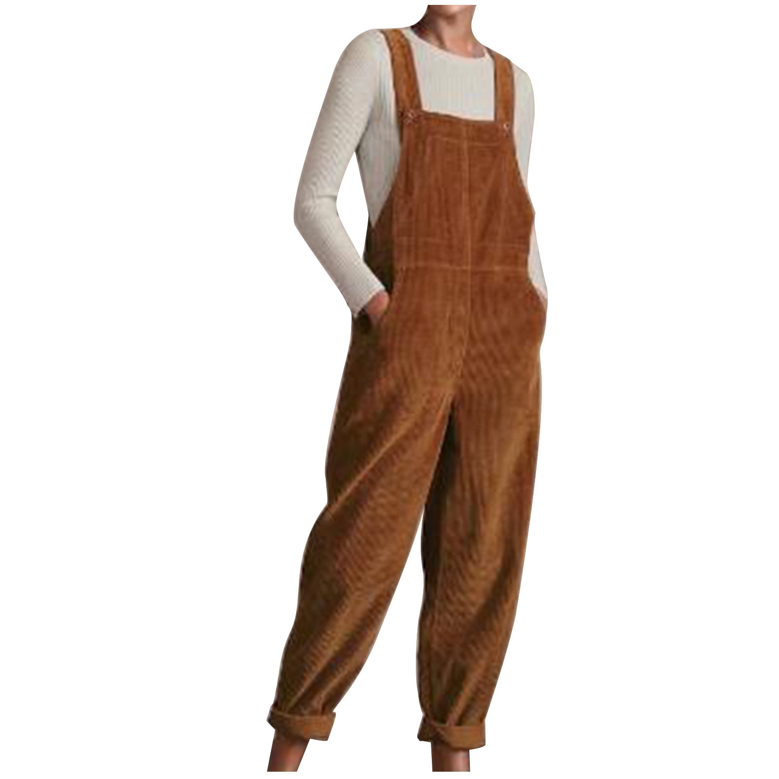 Lovskoo Women s Corduroy Overalls Bib Pants Casual Loose Sleeveless Adjustable Strap Loose Fit Wide Leg Jumpsuits With Pockets Coffee