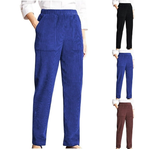 Lovskoo Women's Corduroy Pants Casual High Waisted Straight Leg Pants Loose Comfy Trousers with Pockets Claret