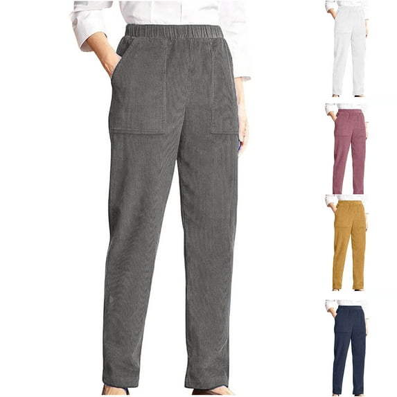 Lovskoo Women's Corduroy Pants Casual High Waisted Straight Leg Pants Loose Comfy Trousers with Pockets Yellow