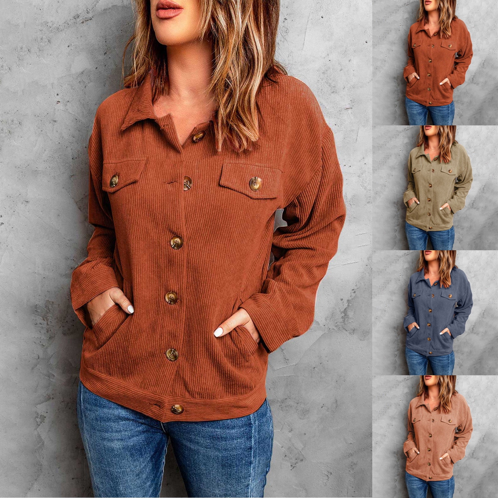 Lovskoo Women's Corduroy Shacket Shirt Jacket Solid Color Long Sleeve ...