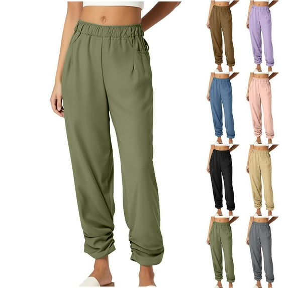 Lovskoo Women's Cotton And Linen Pants Solid Color Casual Pocket Loose Trousers Wide Leg Pants for Women Purple