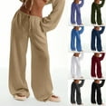 thumbnail image 1 of Lovskoo Women's Cotton And Linen Pants Solid Color Elastic Waist Sports Casual Wide Leg Pants Navy, 1 of 9