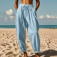 thumbnail image 1 of Lovskoo Women's Cotton Linen Harem Wide Leg Pants Elastic Waisted Casual Palazzo Pants with Pockets Cropped Pants Light Blue, 1 of 9