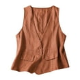 thumbnail image 1 of Lovskoo Women's Cotton Linen Sleeveless Vest Casual Loose V Neck Denim Trendy Cardigan Waistcoat Jacket Orange, 1 of 4
