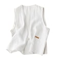 thumbnail image 1 of Lovskoo Women's Cotton Linen Sleeveless Vest Casual V Neck Button Down Blazer Waistcoat Jackets White, 1 of 8