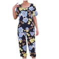 thumbnail image 1 of Lovskoo Women's Cotton Plus Size Sleepwear Capri Pajama Sets Short Sleeve Two-Piece Set Crew Neck Tops & Capri Pants Summer Comfortable Cotton Lounge Sets Blue, 1 of 3