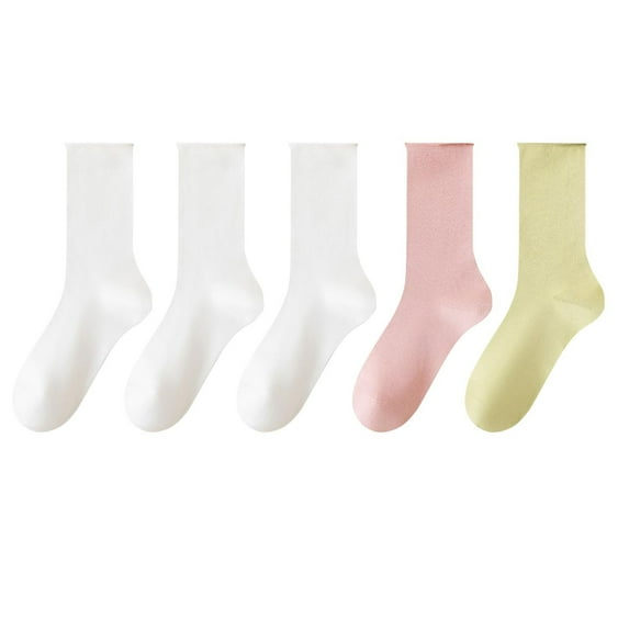 Lovskoo Women's Crew Socks Casual Cotton Mid-Calf Solid Color Socks Comfortable Warm Breathable Multicolor Socks 5 Pack Pink
