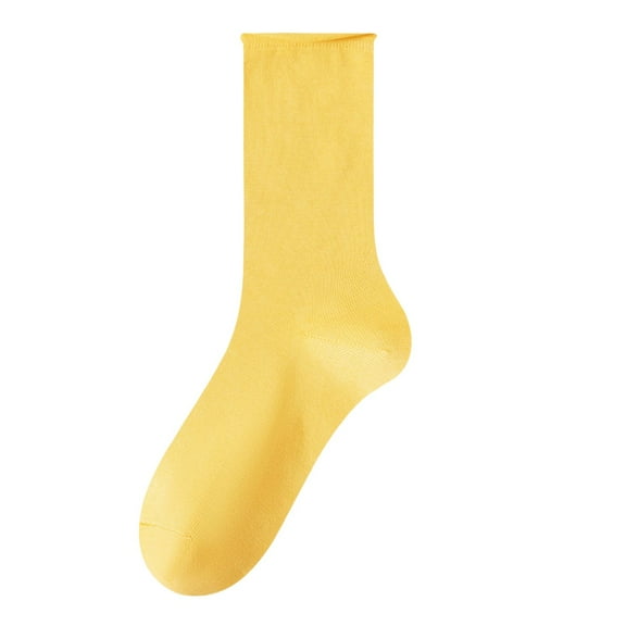 Lovskoo Women's Crew Socks Casual Cotton Mid-Calf Solid Color Socks Comfortable Warm Breathable Multicolor Socks Yellow