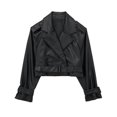 thumbnail image 1 of Lovskoo Women's Crop Leather Trench Coat Raglan Long Sleeve Solid Color Work Office Cropped Jacket with Belt Black, 1 of 8