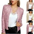 thumbnail image 1 of Lovskoo Women's Cropped Sequin Jacket Open Front Blazer Casual Long Sleeve Short Cardigan Spring Fall Jacket Coat Pink, 1 of 8