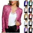 thumbnail image 1 of Lovskoo Women's Cropped Sequin Jacket Open Front Blazer Casual Long Sleeve Short Cardigan Spring Fall Jacket Coat Red, 1 of 8