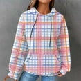 thumbnail image 1 of Lovskoo Women's Drawstring Sweatshirt Plaid Printed Long Sleeve Hooded Pullover Tops with Pockets Sky Blue, 1 of 6