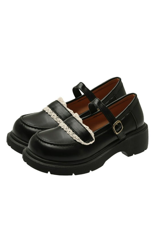 Women's Dress Leather Shoes Round Toe Japanese Style Cute Leather With Skirt for 2024 Summer Single Shoes Black