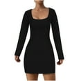 thumbnail image 1 of Lovskoo Women's Fall Winter Ribbed Dress Basic Round Neck Long Sleeve Solid Bodycon Pencil Mini Dress Black 3XL, 1 of 7
