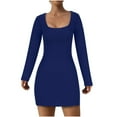 thumbnail image 1 of Lovskoo Women's Fall Winter Ribbed Dress Basic Round Neck Long Sleeve Solid Bodycon Pencil Mini Dress Blue M, 1 of 7