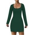 thumbnail image 1 of Lovskoo Women's Fall Winter Ribbed Dress Basic Round Neck Long Sleeve Solid Bodycon Pencil Mini Dress Green M, 1 of 7