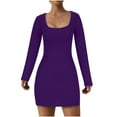 thumbnail image 1 of Lovskoo Women's Fall Winter Ribbed Dress Basic Round Neck Long Sleeve Solid Bodycon Pencil Mini Dress Purple M, 1 of 7
