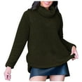 thumbnail image 1 of Lovskoo Women's Fall Winter Sweatshirt Fuzzy Fleece Turtleneck Long Sleeve Pullover Tops Solid Color Plush Sweatshirt Olive Green, 1 of 6