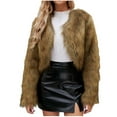 thumbnail image 1 of Lovskoo Women's Fashion Cropped Faux Fur Jacket Long Sleeve Open Front Cardigan Casual Fluffy Parka Short Coat Brown, 1 of 9