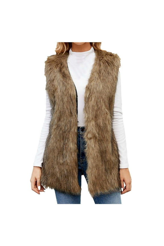 Women's Faux Fur Vest Sleeveless Short Jacket Winter Warm Fur Coat Waistcoat Outerwear for Women And Girls Brown