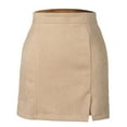 thumbnail image 1 of Lovskoo Women's Faux Suede Mini Skirt with Slit High Waisted Zipper Back Pencil Bodycon Short Skirts Beige, 1 of 6