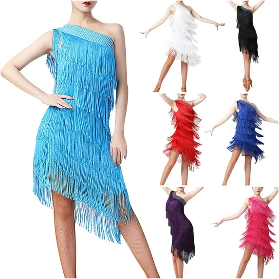 Lovskoo Women's Flapper Dress 1920S Sequin Tassel Latin Party Cocktail Dress Ballroom Dance Costume Vintage Fringe Dress Purple