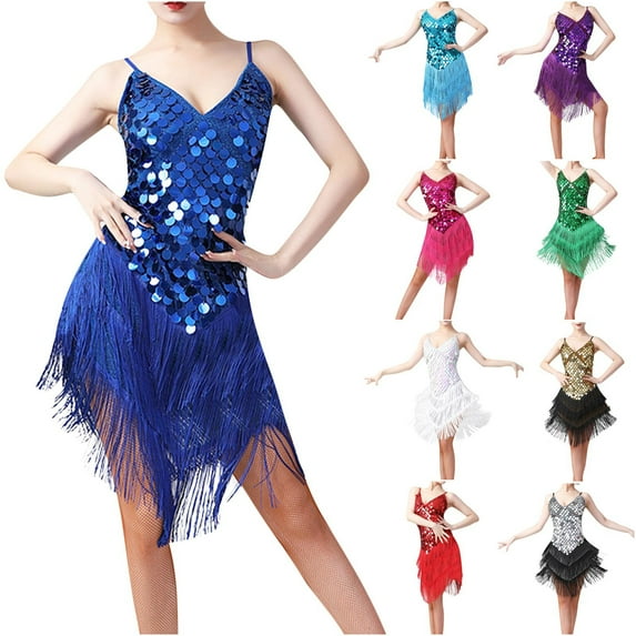 Lovskoo Women's Flapper Dress 1920S Sequin Tassel Latin Party Cocktail Dress Ballroom Dance Costume Vintage Fringe Dress Red