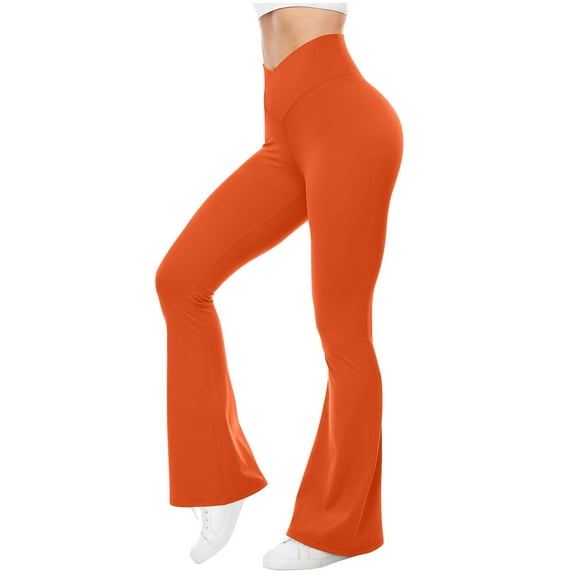 Lovskoo Women's Flare Leggings Stretch Yoga Leggings Fitness Running Gym Sports Full Length Active Pants Orange XL