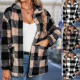 thumbnail image 1 of Lovskoo Women's Fleece Jacket Winter Trendy Loose Plaid Lapel Flannel Top Beige, 1 of 6