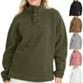thumbnail image 1 of Lovskoo Women's Fleece Sweatshirt Button Front Long Sleeve Solid Color Stand Collar Zipper Faux Shearling Pullover Tops Sweatshirt Gray, 1 of 9
