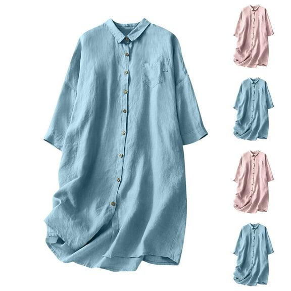 Lovskoo Women's Floral Print Linen Shirts Lapel V-Neck Solid Color Off-Shoulder Casual Top Pink