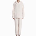 thumbnail image 1 of Lovskoo Women's Fluffy Pajamas Set Fleece Hoodies Pullover Pants Loose Plush Sleepwear 2 Piece Pjs Set Warm Loungewear Fuzzy White, 1 of 8
