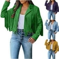 thumbnail image 1 of Lovskoo Women's Fringe Faux Suede Leather Jackets 2023 Trendy Tassel Motorcycle Cropped Coats Green, 1 of 8