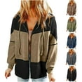 thumbnail image 1 of Lovskoo Women's Full Zip Sweatshirt Fleece Jacket Patchwork Hoodies Casual Long Sleeve Coat Khaki, 1 of 6
