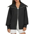 thumbnail image 1 of Lovskoo Women's Full Zip Sweatshirt Oversized Fleece Jacket V-Neck Tops Long Sleeve Print Hooded Blouse Sweatshirt Black, 1 of 5