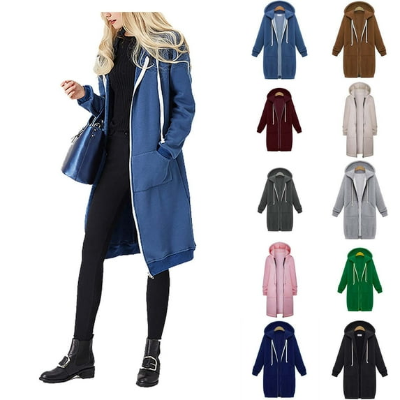 Lovskoo Women's Full Zip Sweatshirt Oversized Fleece Jacket Winter Thickened Medium Length Plush Outerwear Loose and Comfortable Versatile Hooded Jacket Claret