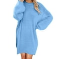 thumbnail image 1 of Lovskoo Women's Fuzzy Fleece Dress Long Sleeve Oversized Baggy Loose Pullover Solid Color Tunic Mini Sweater Dress 2025 Trendy Spring Fall Outfits C-Blue, 1 of 6