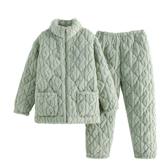 Lovskoo Women's Fuzzy Fleece Pajamas Set Fluffy Loungewear Winter Loose Plush Sleepwear Soft Cozy Lounge Sets Full Zip Pjs Green