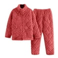 thumbnail image 1 of Lovskoo Women's Fuzzy Fleece Pajamas Set Fluffy Loungewear Winter Loose Plush Sleepwear Soft Cozy Lounge Sets Full Zip Pjs Red, 1 of 4