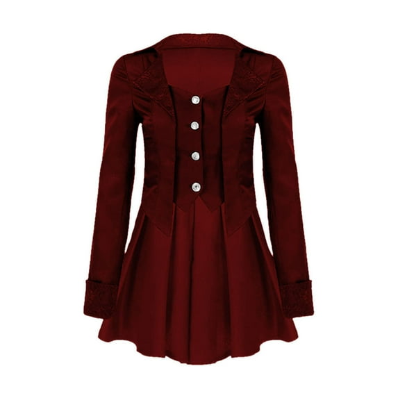 Lovskoo Women's Gothic Steampunk Corset Jacket Halloween Costume Button Coat Vintage Long Trench Renaissance Medieval Tailcoat Jacket Claret