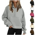 thumbnail image 1 of Lovskoo Women's Half Zip Cropped Hoodies Sweatshirt Fleece Lined Pullover Lapel Collar Winter Clothes 2023 Outfits Outerwear Coat Green, 1 of 6
