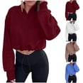 thumbnail image 1 of Lovskoo Women's Half Zip Sweatshirt Oversized Fleece Crop Jacket Bottom Drawstring Stand Collar Long Sleeve Workout Sherpa Fall Trendy Clothes 2024 Claret, 1 of 7